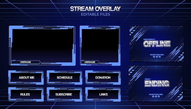 Vector abstracto futurista azul superposición conjunto de flujo plantilla para streaming de juegos