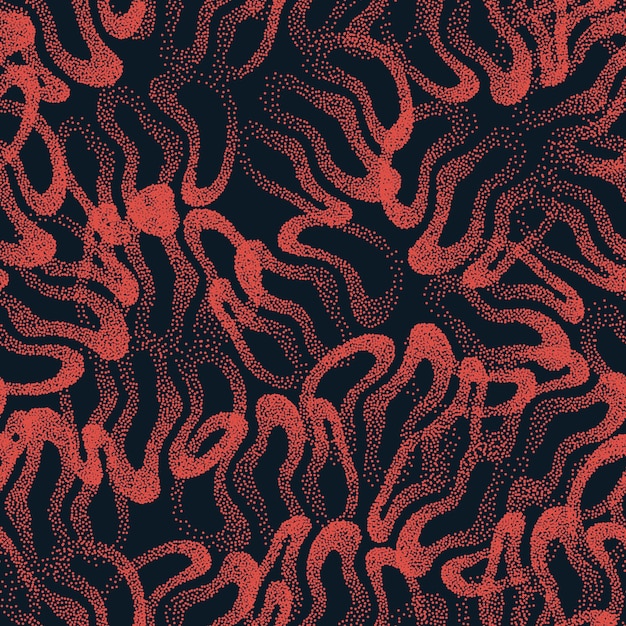 Vector abstracto punteado extraño hippie de patrones sin fisuras. Hecho a mano enlosables geométricos punteados Grunge naranja y azul oscuro sólido fondo simple. Ilustración de arte extraño