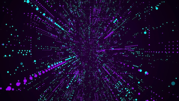 Vector abstracto scifi túnel base de datos digital ciberespacio algoritmos de decodificación software hackeado en embudo agujero de gusano con seguridad cibernética de partículas portal 3D