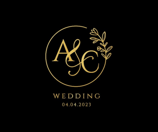 Vector AC inicial boda monograma logo boda logo diseño personalizado corona boda logo