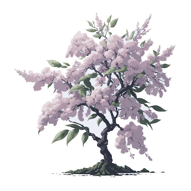 Vector de acuarela árbol japonés lilas flor clipart fondo blanco editable