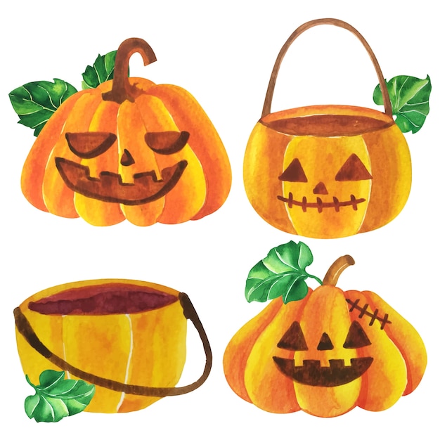 Vector de acuarela calabazas de halloween.