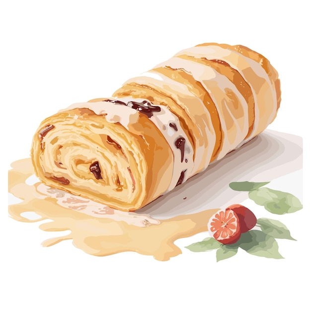 Vector vector de acuarela clipart de pastelería strudel fondo blanco editable