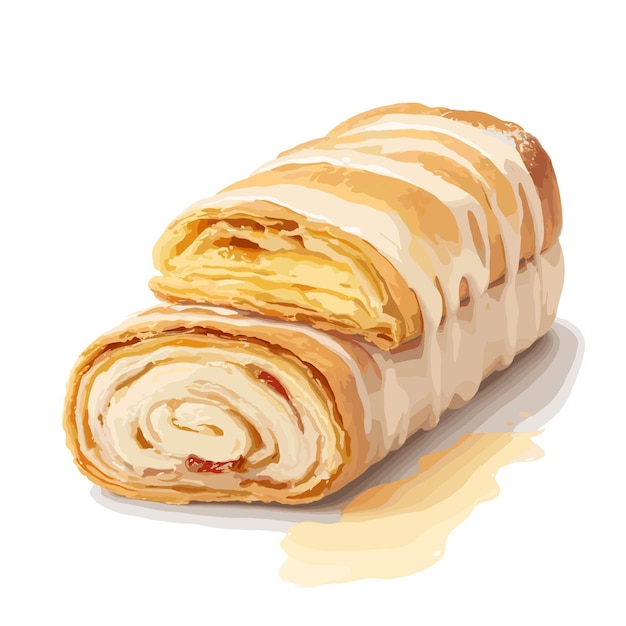 Vector de acuarela Clipart de pastelería Strudel de fondo blanco editable
