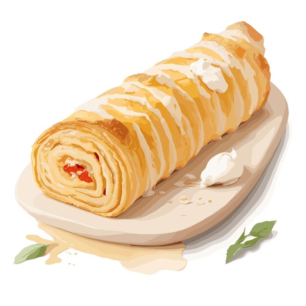 Vector vector de acuarela clipart de pastelería strudel de fondo blanco editable