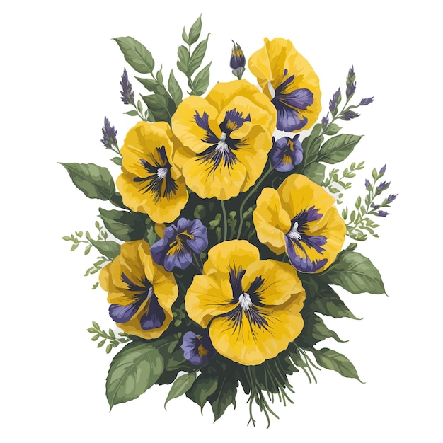 Vector acuarela corona pansy amarillo clipart floral de la flor