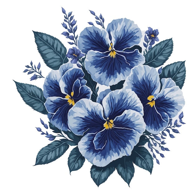 Vector acuarela corona pansy azul clipart floral de la flor