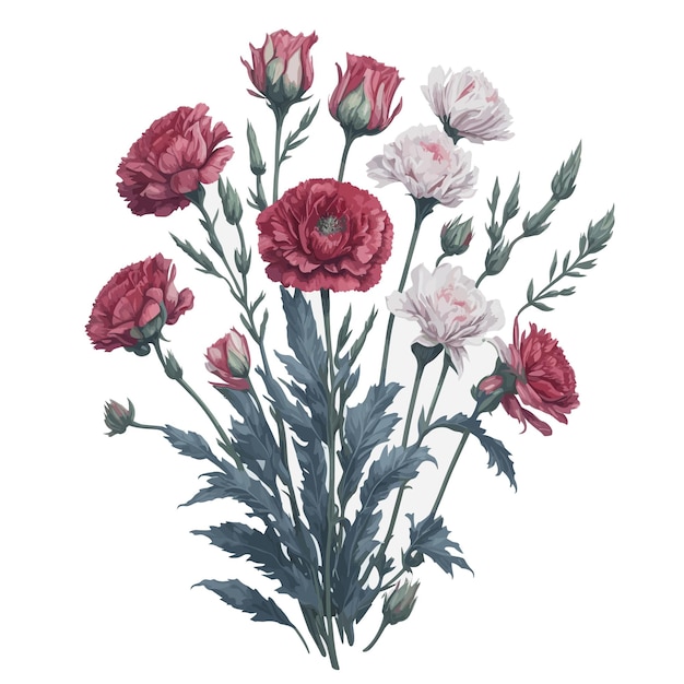 Vector acuarela estándar claveles clipart ramo floral