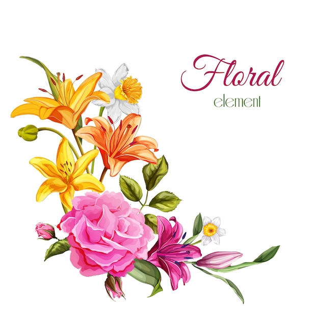 Vector acuarela flores vintage patrón con lirio, rosa, flores con hojas para el diseño de la tarjeta de boda.