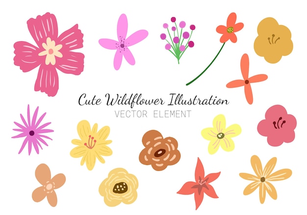 Vector acuarela juego de ilustraciones de flores silvestres lindas