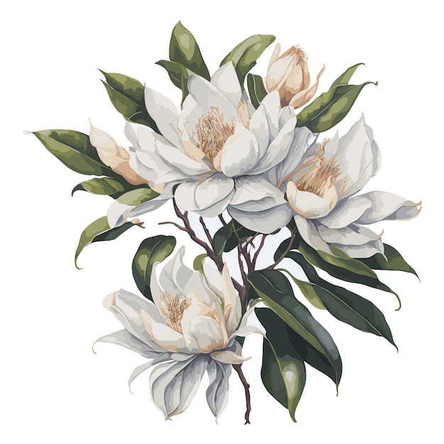 Vector acuarela magnolia del sur clipart flor floral editable