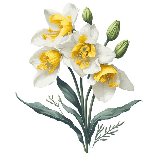 Vector acuarela narcisos clipart floral de la flor