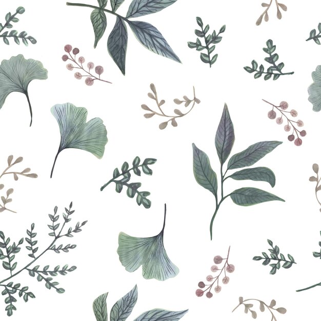 Vector acuarela de patrones sin fisuras Fondo botánico con ramas de hojas verdes y hierbas Elementos de diseño floral Perfecto para invitaciones tarjetas textiles tela de embalaje