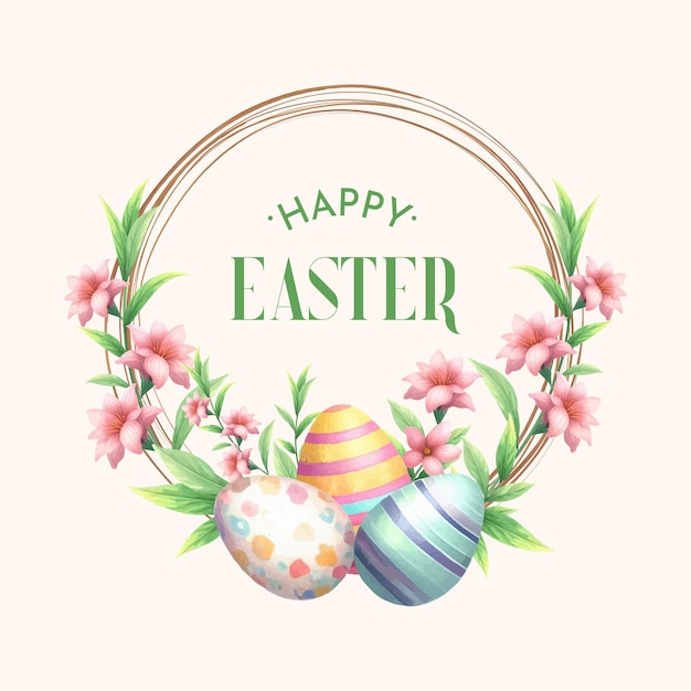 Vector acuarela primavera pascua corona floral con huevos