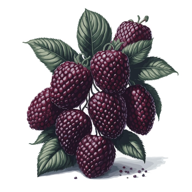 Vector acuarela Tayberry Boysenberry fruta clipart fondo blanco editable