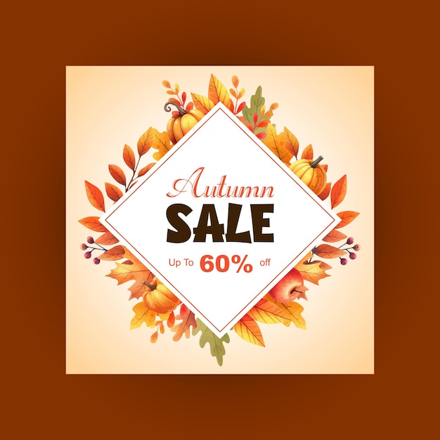 Vector acuarela venta de otoño publicación en Instagram