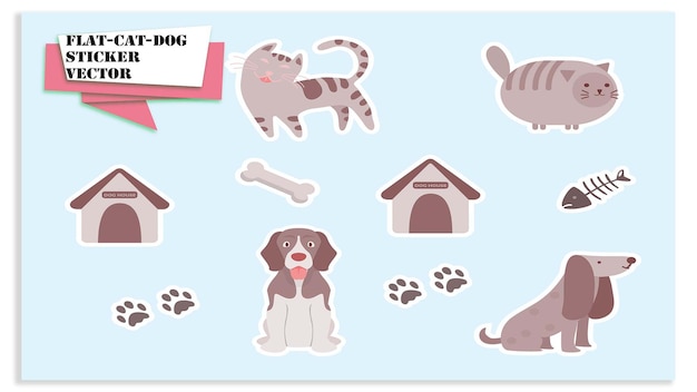 Vector de adhesivo para perros de gato plano