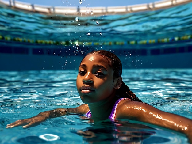 Vector una adolescente afroamericana nadando aislada