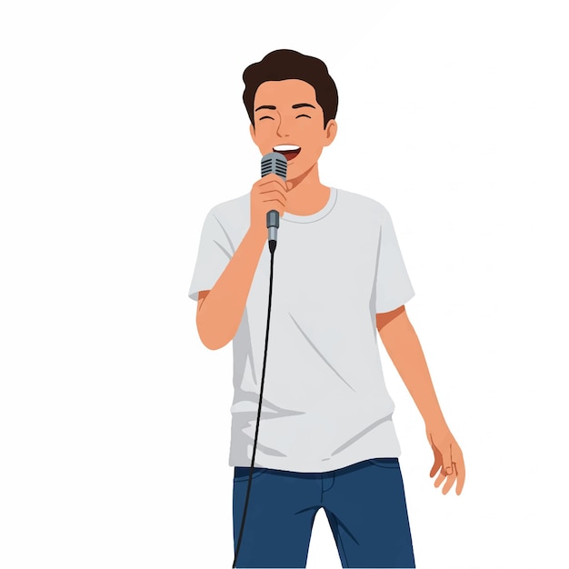 Vector de un adolescente cantando con entusiasmo