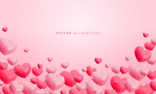 Vector vector adorable volando corazones rosados fondo brillante realista d hacer globos de corazón en gradiente suave