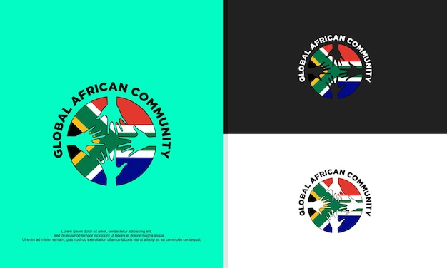 Vector áfrica y logotipo de mano combinación símbolo o icono de personas de la comunidad