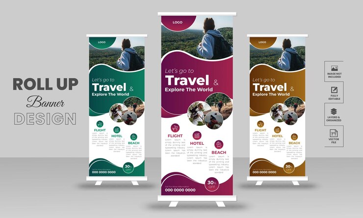 Vector agencia de viajes rodar banner o vacaciones en el nuevo mundo tirar de la plantilla de diseño de banner
