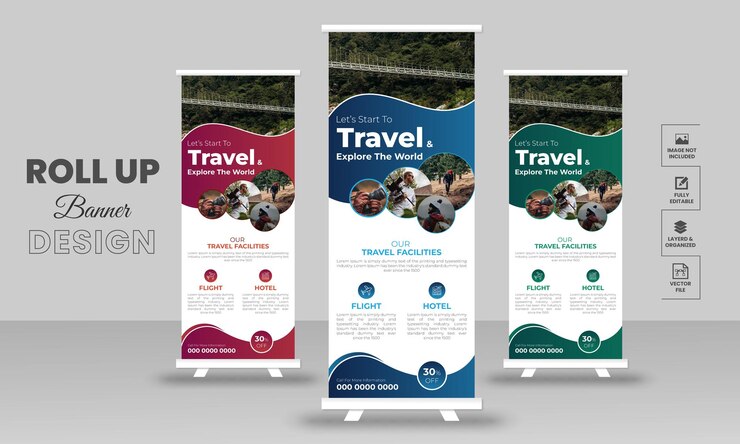 Vector agencia de viajes rodar banner o vacaciones en el nuevo mundo tirar de la plantilla de diseño de banner