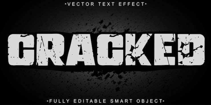Vector vector agrietado blanco totalmente editable efecto de texto de objeto inteligente