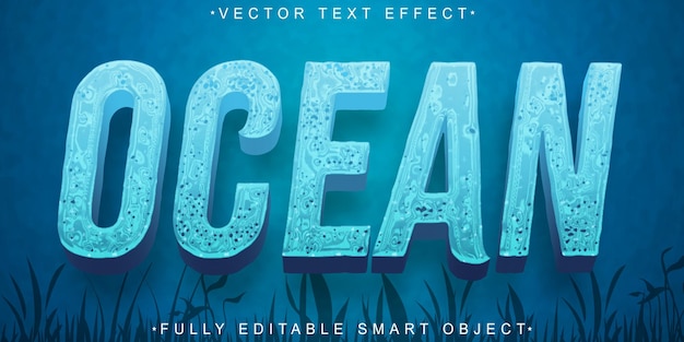 Vector de agua azul del océano de dibujos animados Objeto inteligente totalmente editable Efecto de texto