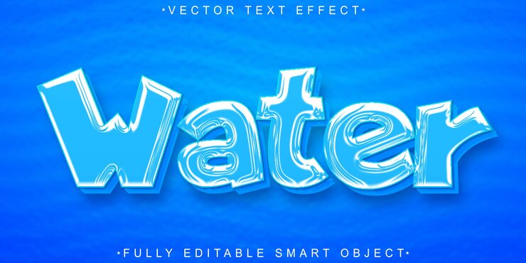 Vector vector de agua de dibujos animados efecto de texto de objeto inteligente totalmente editable
