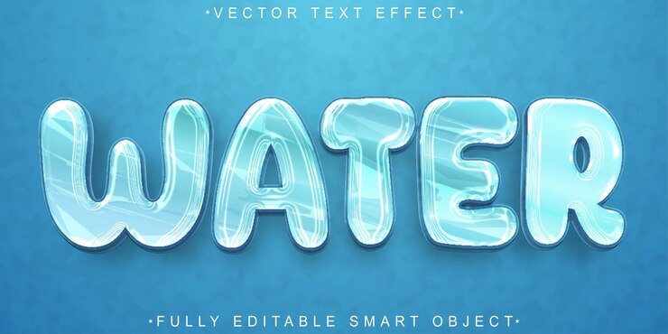 Vector vector de agua transparente líquida de dibujos animados objeto inteligente totalmente editable efecto de texto