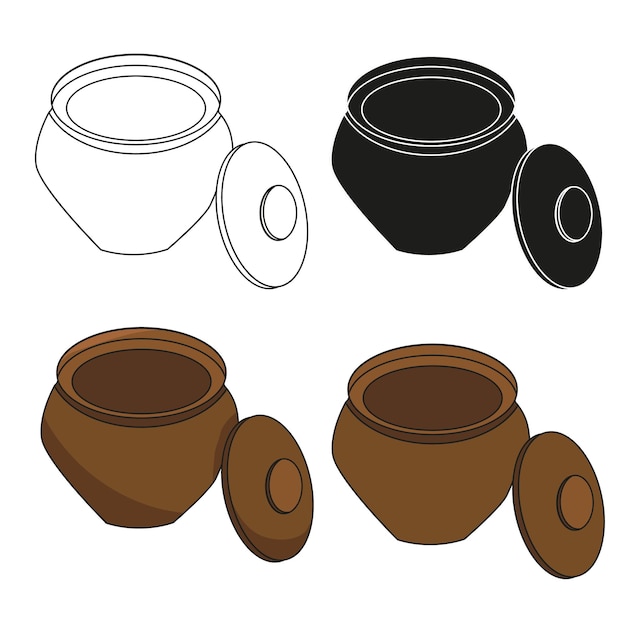 vector, aislado, barro, olla, silueta, bosquejo