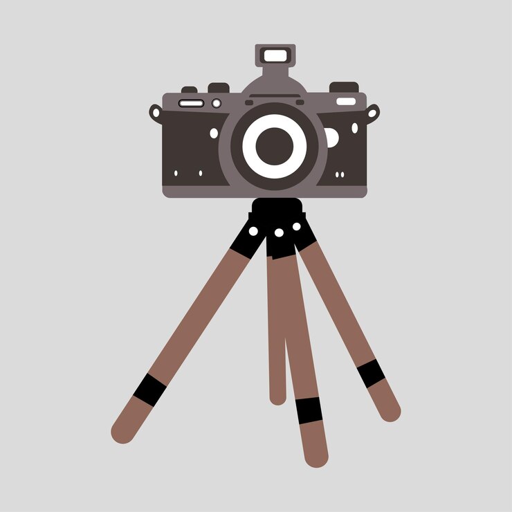 Vector aislado de la cámara fotográfica digital con soporte de trípode