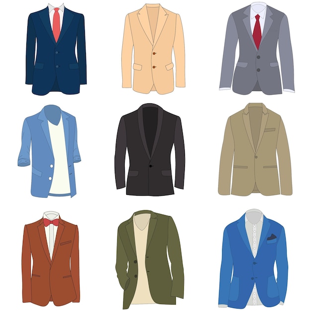 Vector, aislado, colección de chaquetas para hombre