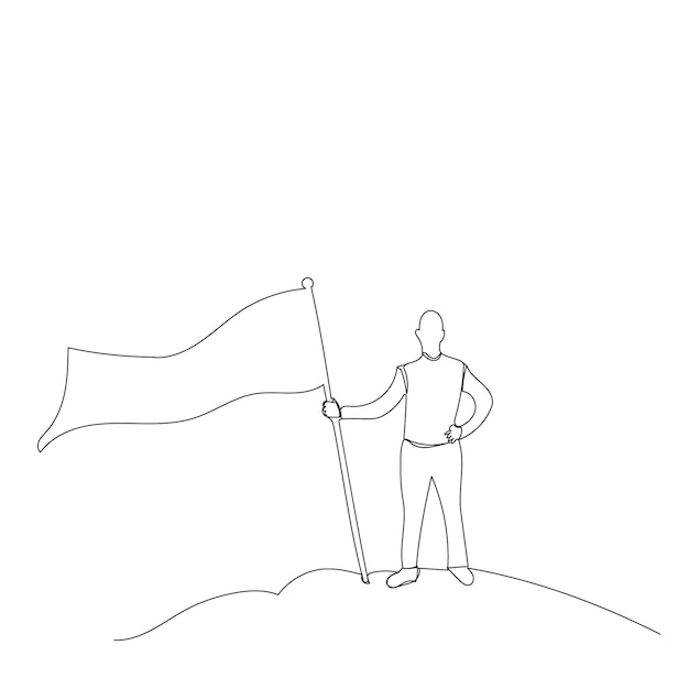 Vector aislado continuo dibujo de una sola línea hombre con bandera