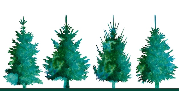 Vector vector aislado de diseño de silueta de acuarela verde de árboles de navidad