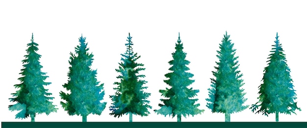 Vector aislado de diseño de silueta de acuarela verde de árboles de Navidad