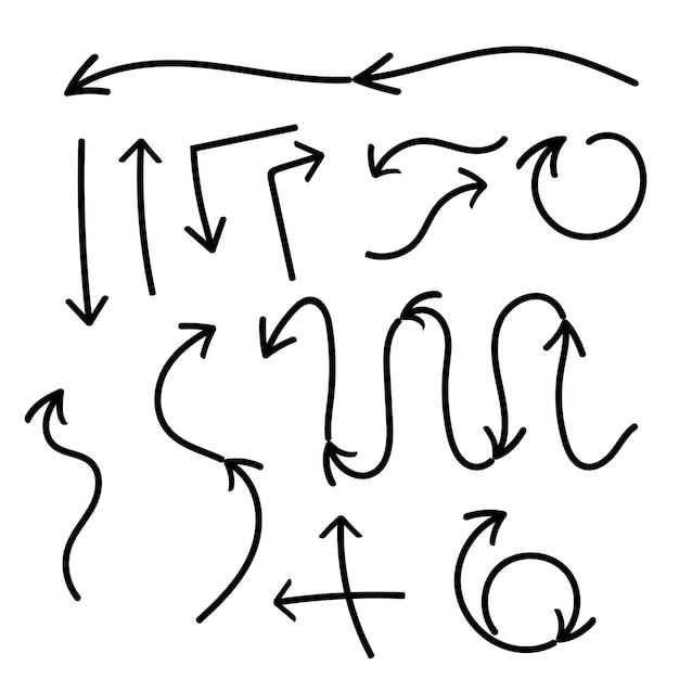 Vector aislado flechas dibujadas a mano multidireccional sobre un fondo blanco