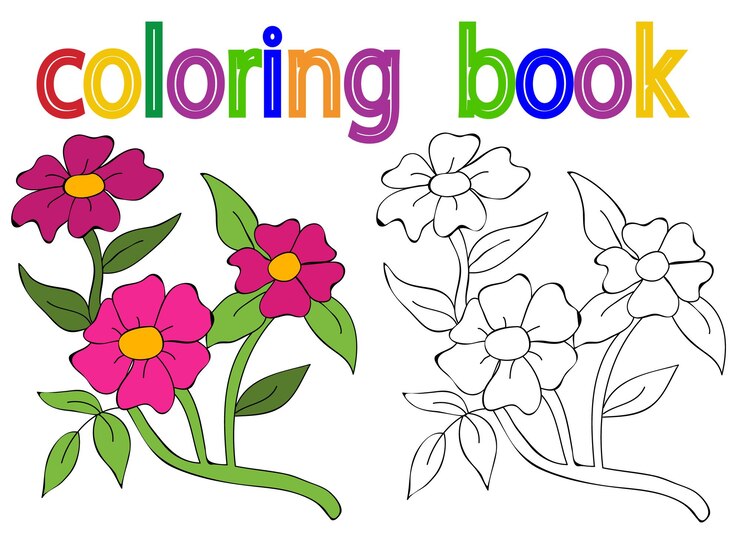 Vector vector aislado flores de libro para colorear