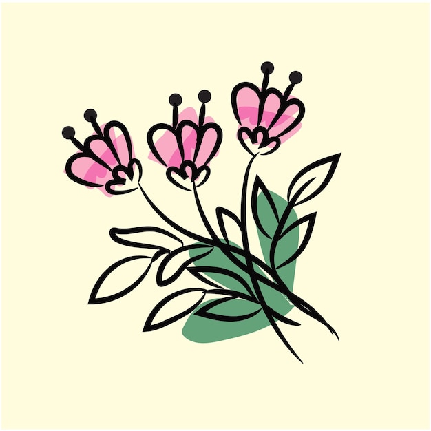 Vector aislado gardenia flor línea de arte con hojas elemento