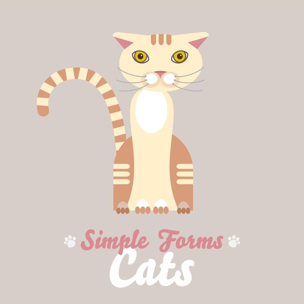 Vector aislado gato rojo plano. Ilustración de dibujos animados icono del logotipo del gato atigrado doméstico. Símbolo de arte constructor divertido mascota adorable. Signo plano estilo retrato silueta moderno abstracto amable amarillo lindo gato