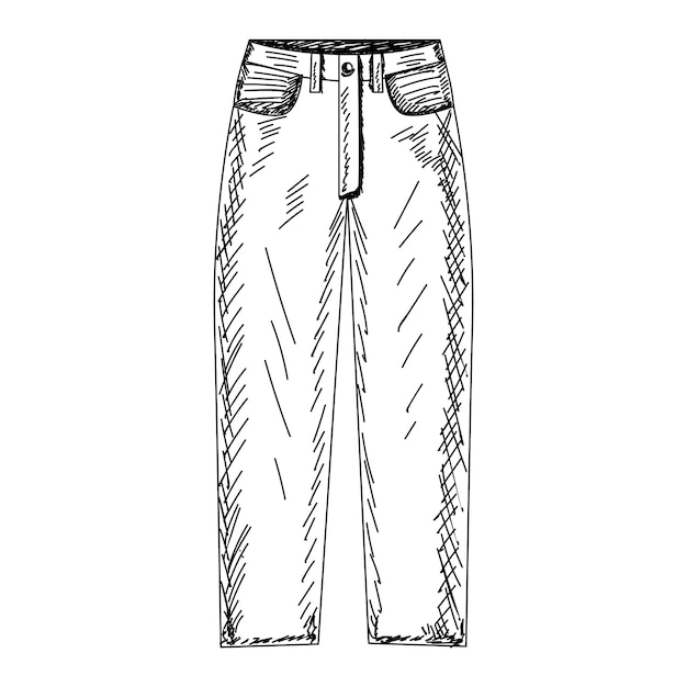 vector, aislado, jeans, croquis dibujado a mano