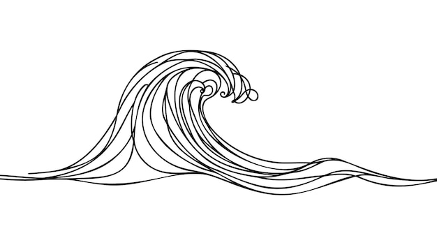 Vector aislado una línea ondas simples dibujo de líneas ondas de línea única boceto de tatuaje mínimo