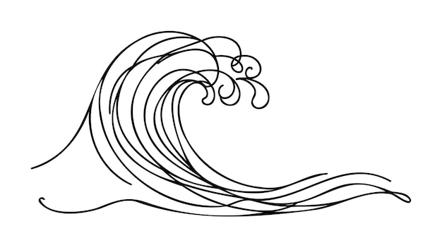 Vector aislado una línea ondas simples dibujo de líneas ondas de línea única boceto de tatuaje mínimo