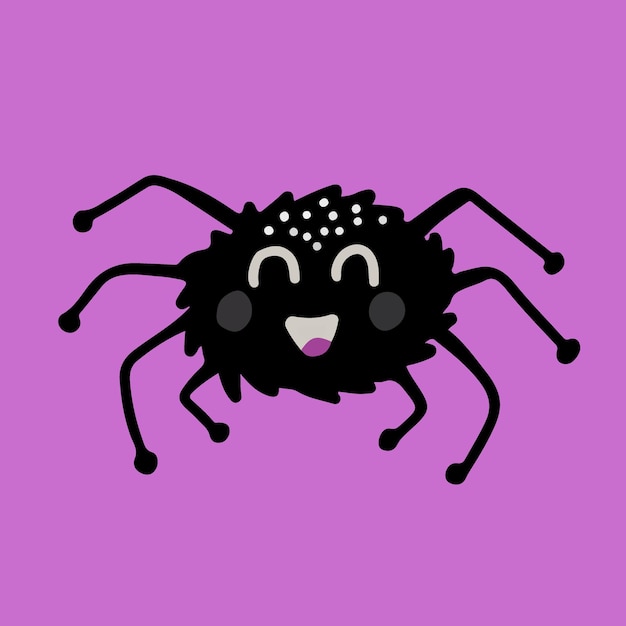 Vector aislado negro lindo araña peluda ilustración sobre fondo púrpura