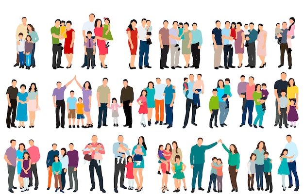 Vector aislado personas isométricas conjunto de familia