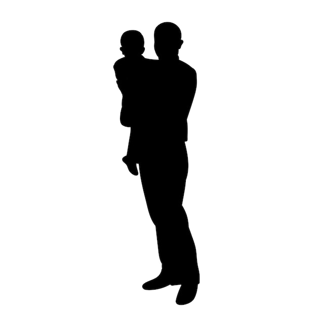 Vector aislado silueta negra padre con un niño
