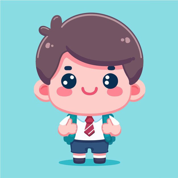 Vector un alegre personaje de colegial con un estilo de diseño plano simple y minimalista