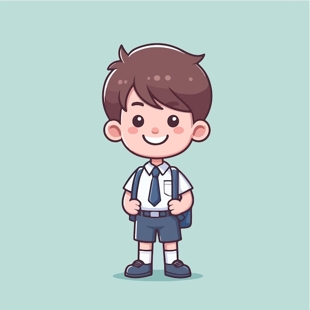 Vector un alegre personaje de colegial con un estilo de diseño plano simple y minimalista