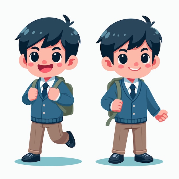 Vector un alegre personaje de colegial con un estilo de diseño plano simple y minimalista